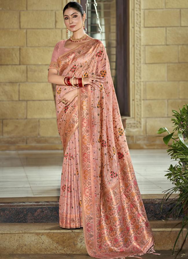 Silk Light Pink Wedding Wear Printed Saree